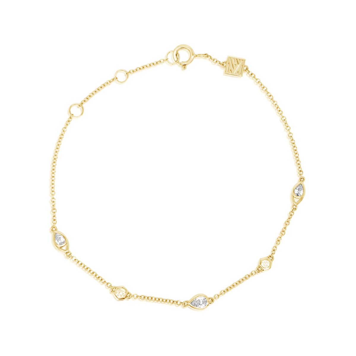 Round and Pear Diamond Bezel Bracelet