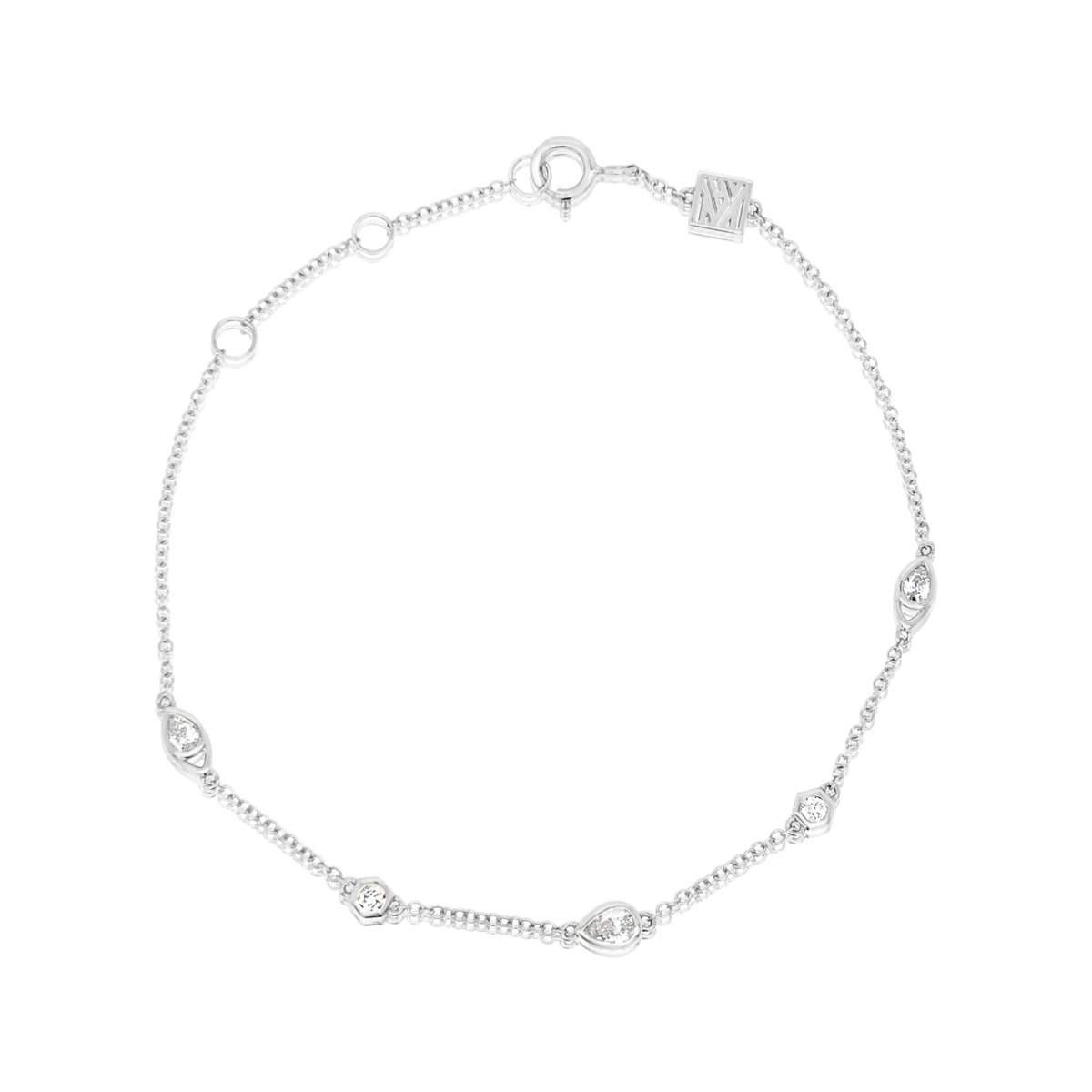 Round and Pear Diamond Bezel Bracelet