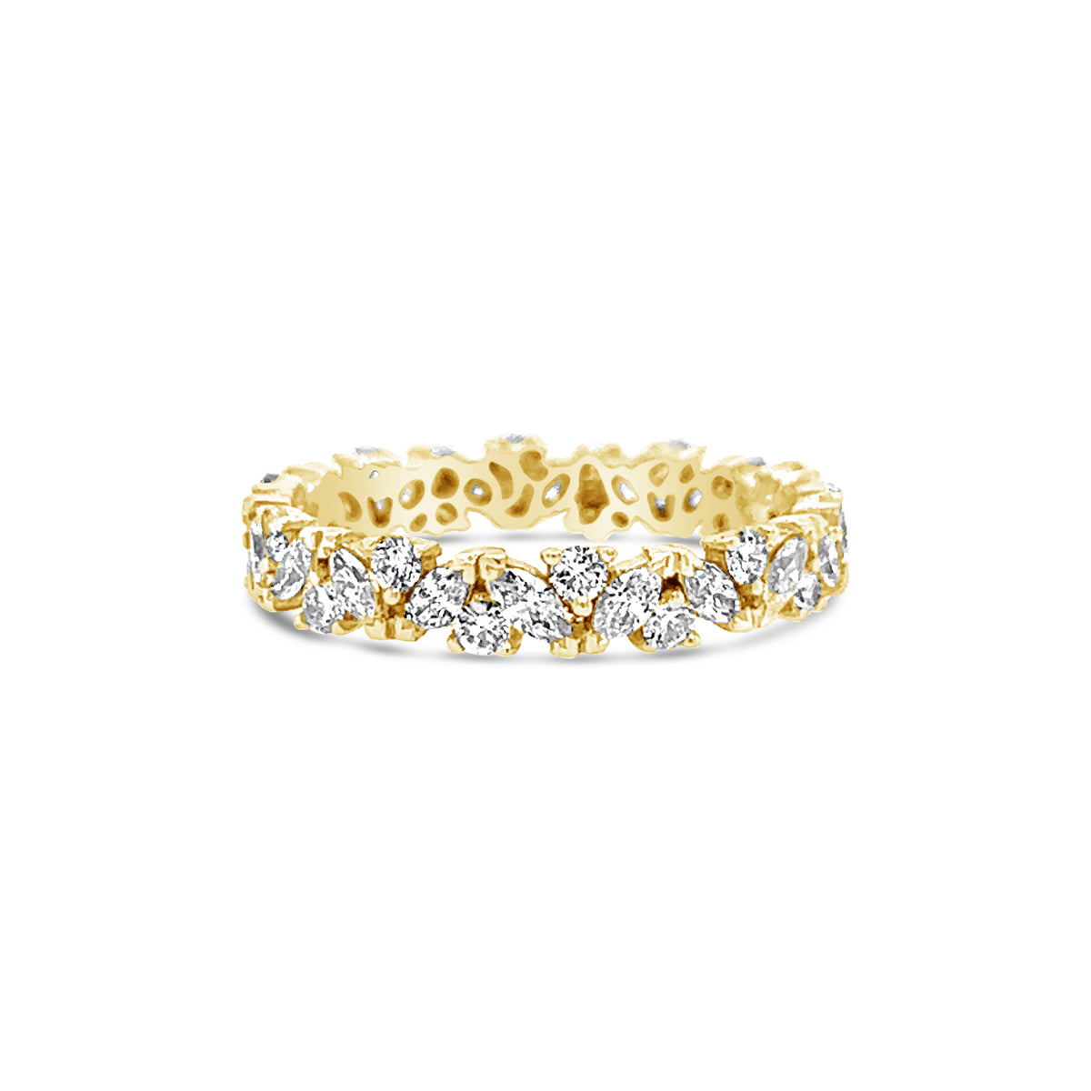 Round & Marquise Diamond Band in 18k Yellow Gold