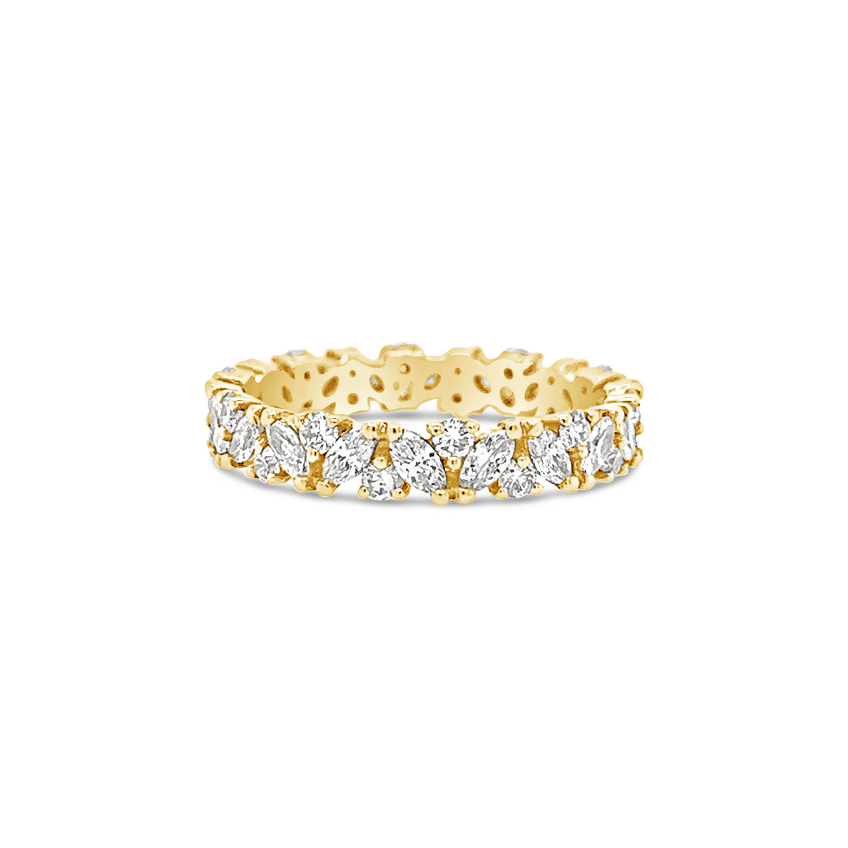 Round & Marquise Diamond Band in 18k Yellow Gold
