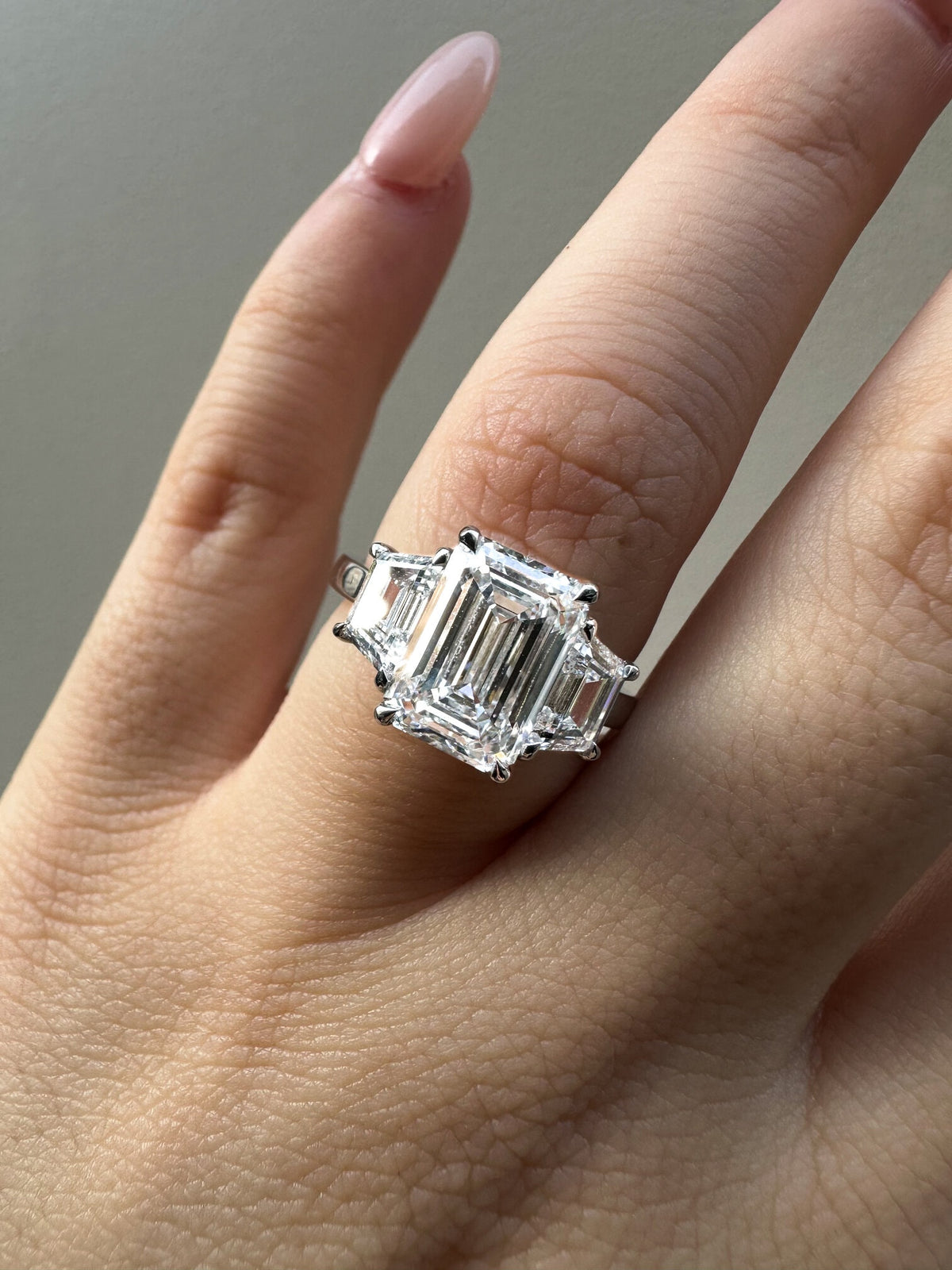 3.55 Emerald Titiana Three Stone with Trapeziods